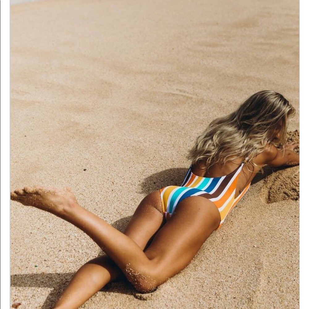 Low Back Striped One Piece Swimsuit - Picture 1 of 3